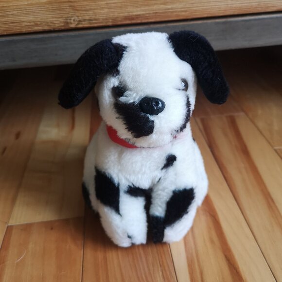 VINTAGE Puppy Dog Black & White Stuffed Animal Plush - Picture 1 of 2